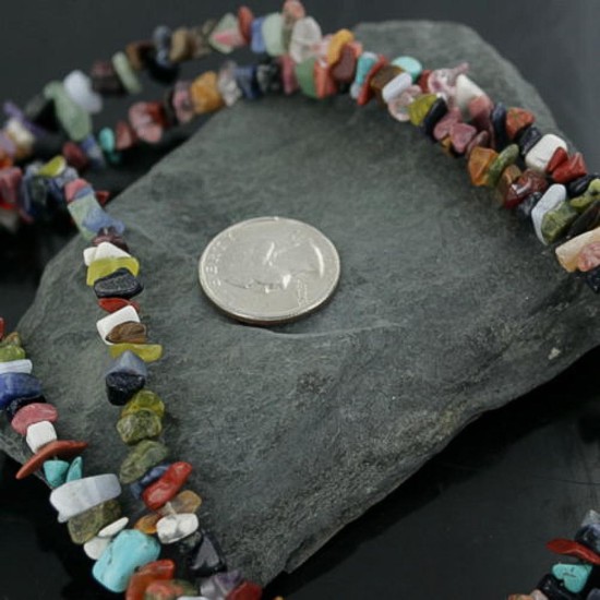Multicolor Certified Authentic 2 Strand Navajo .925 Sterling Silver Natural Stone Native American Necklace 15501-45