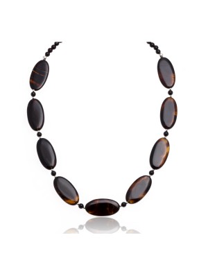Natural Black Onyx and Nickel Certified Authentic Navajo Native American Necklace 790107