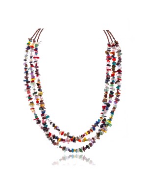  Natural Multicolor Stones .925 Sterling Silver Certified Authentic Navajo Native American 3 Strand Necklace 17040