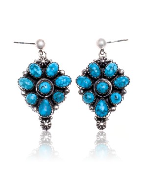 Natural Turquoise .925 Starling Silver Certified Authentic Navajo Native American Handmade Post Earrings  18318-40