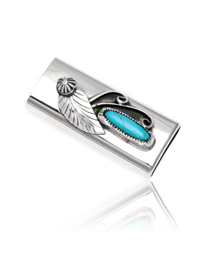 Natural Turquoise .925 Sterling Silver and Nickel Certified Authentic Navajo Native American Handmade Flower Leaf Lighter Case 18334