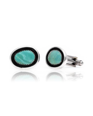 Natural Turquoise .925 Sterling Silver Certified Authentic Navajo Native American Handmade Cuff Links 19124
