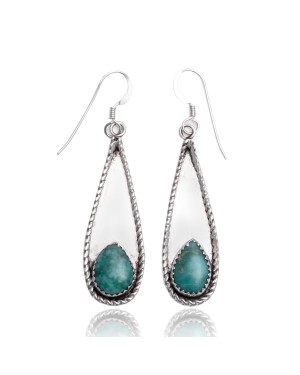 Natural Turquoise .925 Sterling Silver Certified Authentic Navajo Native American Handmade Dangle Earrings 97005