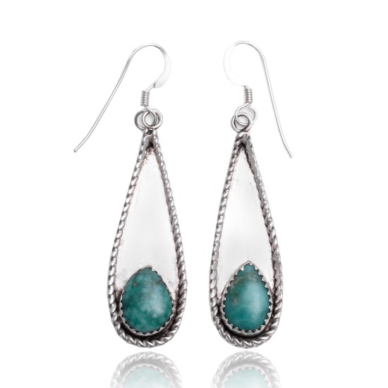 Natural Turquoise .925 Sterling Silver Certified Authentic Navajo Native American Handmade Dangle Earrings 97005 Natural Turquoise .925 Sterling Silver Certified Authentic Navajo Native American Handmade Dangle Earrings 97005