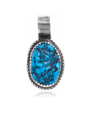 Natural Turquoise .925 Sterling Silver Certified Authentic Navajo Native American Handmade Pendant 18174-2