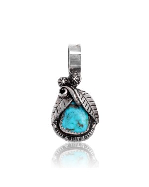 Natural Turquoise .925 Sterling Silver Certified Authentic Navajo Native American Handmade Pendant 24552