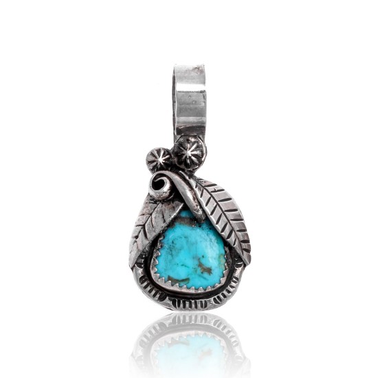 Natural Turquoise .925 Sterling Silver Certified Authentic Navajo Native American Handmade Pendant 24552