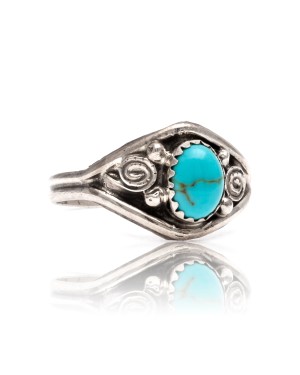 Natural Turquoise .925 Sterling Silver Certified Authentic Navajo Native American Handmade Ring 13204-2