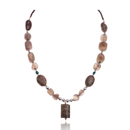 Natural Turquoise and Agate and Jasper .925 Sterling Silver Certified Authentic Navajo Native American Necklace 390918057663