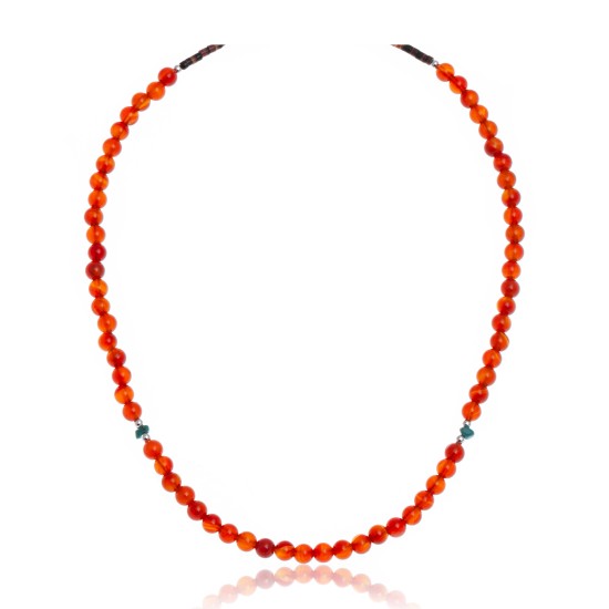 Natural Turquoise and Carnelian .925 Sterling Silver Certified Authentic Navajo Native American Necklace 16083-10