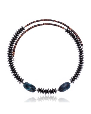 Natural Turquoise and Hematite Certified Authentic Navajo Native American Adjustable Choker Wrap Necklace and Chain 25560