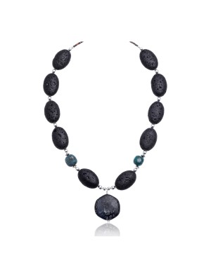 Natural Turquoise and Jasper .925 Sterling Silver Certified Authentic Navajo Native American Necklace 15409-39