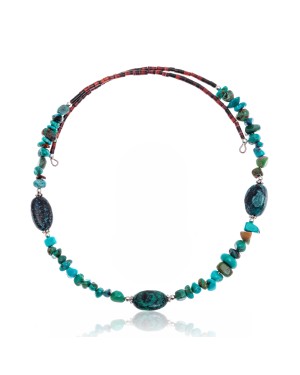 Natural Turquoise Certified Authentic Navajo Native American Adjustable 3 Stone Choker Wrap Necklace 25498