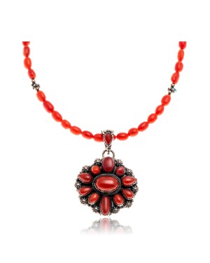 Natural Turquoise Coral Red Jasper .925 Sterling Silver Certified Authentic Navajo Native American Necklace 24520-17029