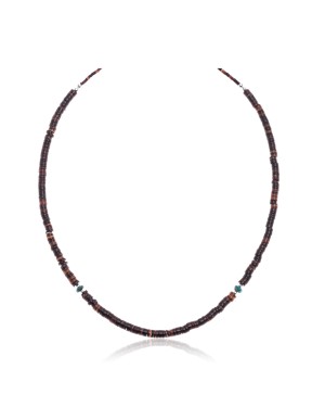 Natural Turquoise Heishi .925 Sterling Silver Certified Authentic Navajo Native American Necklace Chain 17031