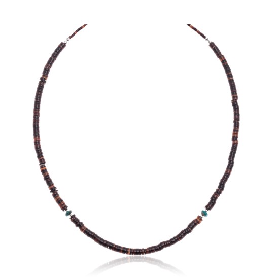 Natural Turquoise Heishi .925 Sterling Silver Certified Authentic Navajo Native American Necklace Chain 17031