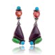 Natural Turquoise Multicolor Stone .925 Sterling Silver Certified Authentic Navajo Native American Handmade Heart Post Earrings  18319-2