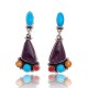 Natural Turquoise Multicolor Stone .925 Sterling Silver Certified Authentic Navajo Native American Handmade Post Earrings  18319-1