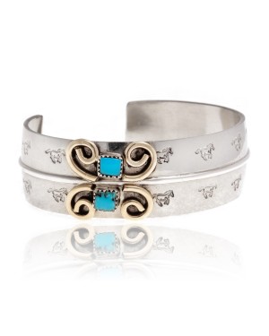 Natural Turquoise Nickel Brass Certified Authentic Navajo Native American Handmade Horse Bracelet 13031-5