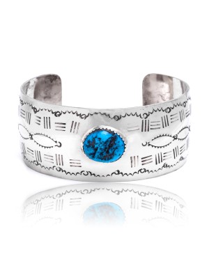 Natural Turquoise Nickel Certified Authentic Navajo Native American Handmade Cuff Bracelet 92001-6