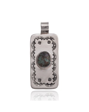 Natural Turquoise Nickel Certified Authentic Navajo Native American Handmade Pendant 12810-8