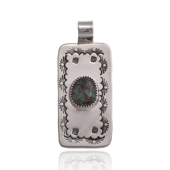 Natural Turquoise Nickel Certified Authentic Navajo Native American Handmade Pendant 12810-8