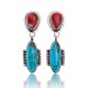 Natural Turquoise Spiny Oyster .925 Sterling Silver Certified Authentic Navajo Native American Handmade Post Earrings  18316-3
