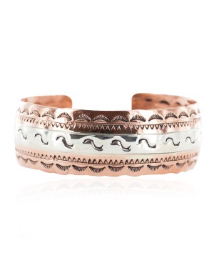 Navajo .925 Sterling Silver Certified Authentic Handmade Native American Pure Copper Bracelet 13055-5