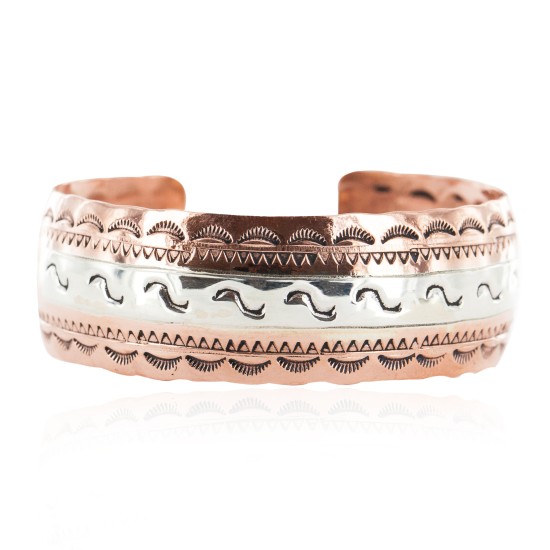 Navajo .925 Sterling Silver Certified Authentic Handmade Native American Pure Copper Bracelet 13055-5