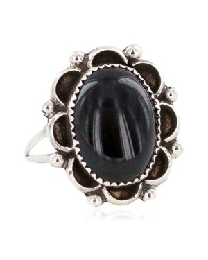 Navajo .925 Sterling Silver Certified Authentic Handmade Natural Black Onyx Native American Ring Size 9 13115-1
