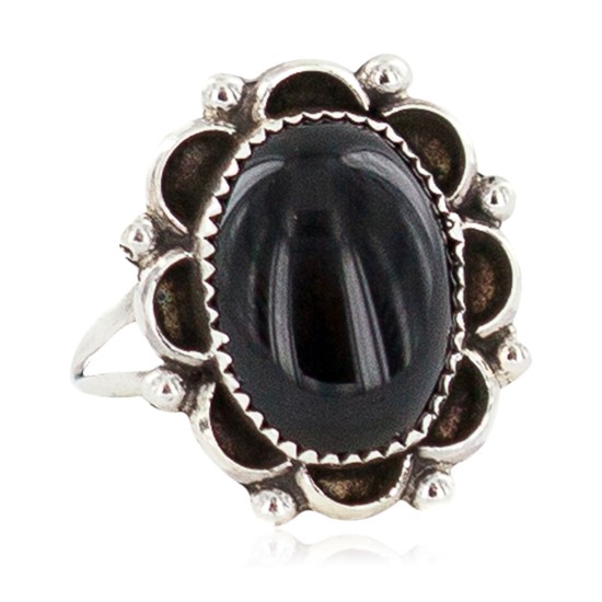 Navajo .925 Sterling Silver Certified Authentic Handmade Natural Black Onyx Native American Ring Size 9 13115-1