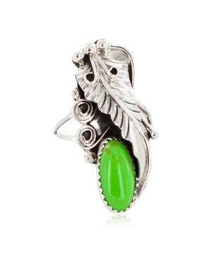 Navajo .925 Sterling Silver Certified Authentic Handmade Natural Gaspeite Native American Ring Size 7 1/2 13116-3
