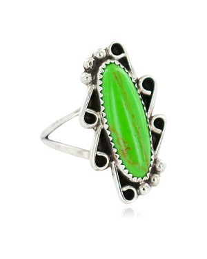 Navajo .925 Sterling Silver Certified Authentic Handmade Natural Gaspeite Native American Ring Size 9 1/4 13114-3