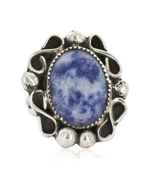 Navajo .925 Sterling Silver Certified Authentic Handmade Natural Lapis Native American Ring Size 8 18203-1