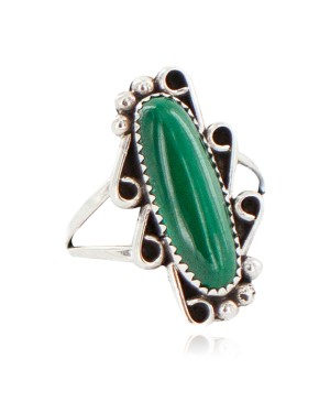 Navajo .925 Sterling Silver Certified Authentic Handmade Natural Malachite Native American Ring Size 8 1/2 13114-6