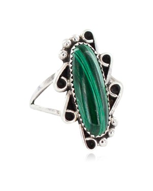 Navajo .925 Sterling Silver Certified Authentic Handmade Natural Malachite Native American Ring Size 9  13114-5