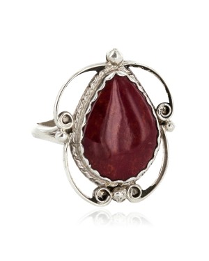 Navajo .925 Sterling Silver Certified Authentic Handmade Natural Red Jasper Native American Ring 18188-7