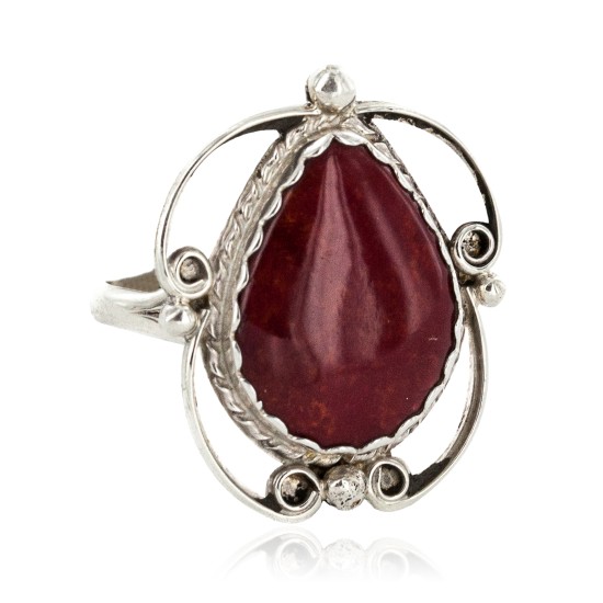 Navajo .925 Sterling Silver Certified Authentic Handmade Natural Red Jasper Native American Ring 18188-7