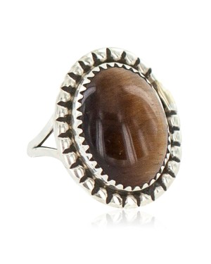 Navajo .925 Sterling Silver Certified Authentic Handmade Natural Tigers Eye Native American Ring Size 7 18203-7