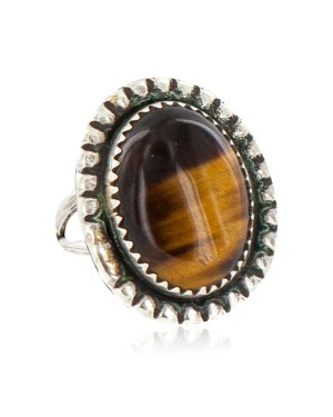 Navajo .925 Sterling Silver Certified Authentic Handmade Natural Tigers Eye Native American Ring Size 8 18203-2