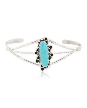 Navajo .925 Sterling Silver Certified Authentic Handmade Natural Turquoise Native American Bracelet 13122-3