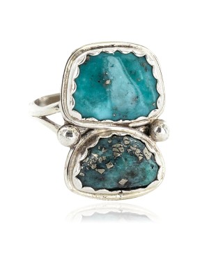 Navajo .925 Sterling Silver Certified Authentic Handmade Natural Turquoise Native American Ring 18187-5