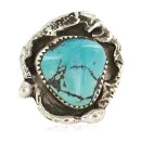 Navajo .925 Sterling Silver Handmade Natural Turquoise Native American Ring Size 7 1/2 18202-2