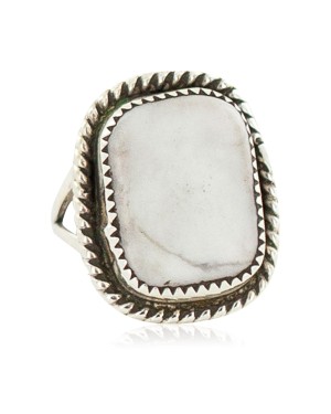 Navajo .925 Sterling Silver Certified Authentic Handmade White Howlite Native American Ring 18203-8