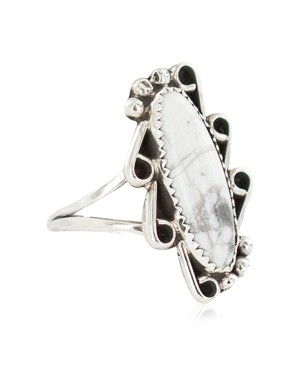 Navajo .925 Sterling Silver Certified Authentic Handmade White Howlite Native American Ring Size 8 1/2 13114-7