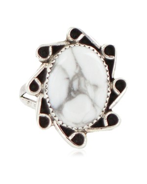 Navajo .925 Sterling Silver Certified Authentic Handmade White Howlite Native American Ring Size 9 1/2 13115-2