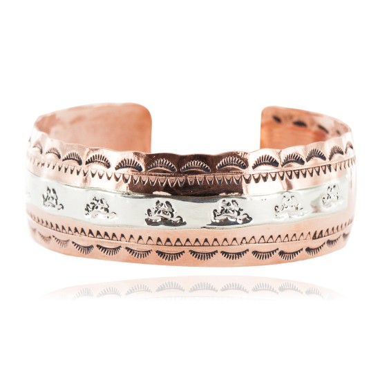 Navajo .925 Sterling Silver Certified Authentic Horse Handmade Native American Pure Copper Bracelet 13055-8