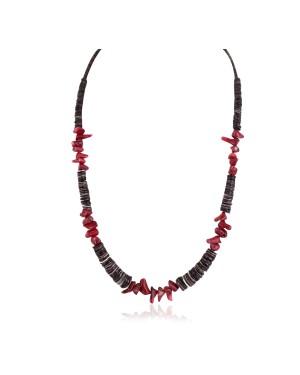 Navajo .925 Sterling Silver Certified Authentic Natural Graduated Heishi Coral Native American Necklace 750202-1