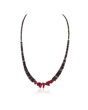Navajo .925 Sterling Silver Certified Authentic Natural Graduated Heishi Coral Native American Necklace 750205-3