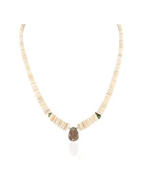 Navajo .925 Sterling Silver Certified Authentic Natural Graduated Melon Shell Turquoise Native American Necklace 16073-2
